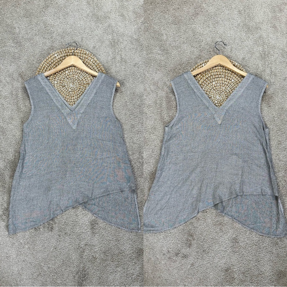 Dairi Fashion Women’s Asymmetric V-Neck Sleeveless Top Minimalist in Gray L